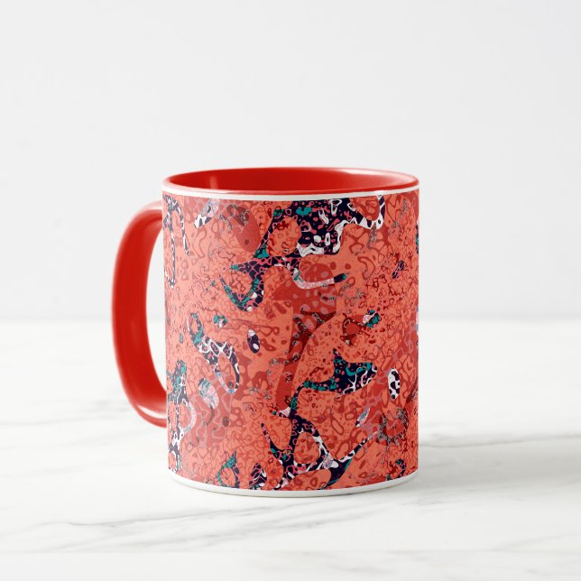 Mug Rouge Turquoise noir blanc tacheté Résumé graphiqu (Devant gauche)