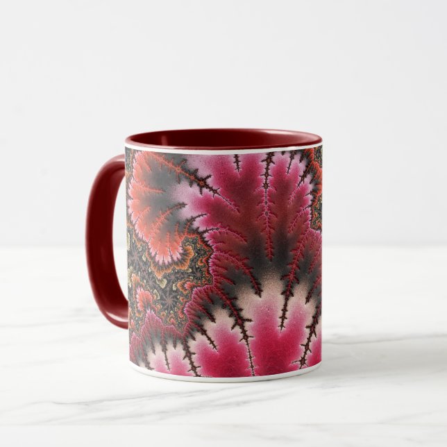 Mug Rouge Velours Fractal Art Nouveau Style Abstrait (Devant gauche)