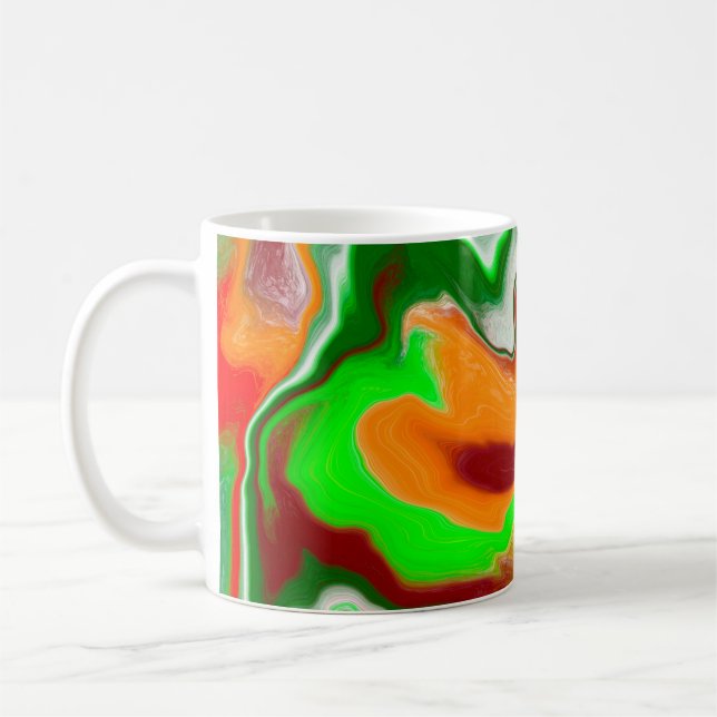 Mug Rouge, Vert, Bourgogne Marbre Coloré Fluid Art (Gauche)