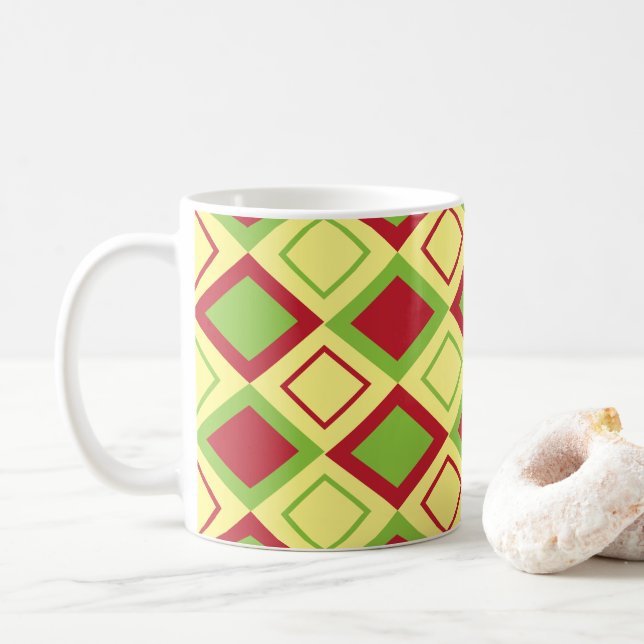 Mug Rouge vert diamant géométrique (Avec donut)