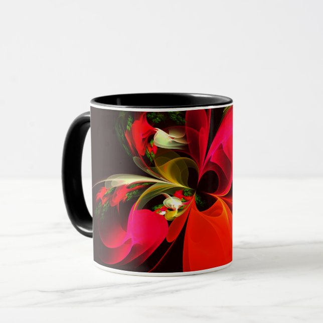 Mug Rouge Vert Floral Moderne Art Abstrait Motif #02 (Devant gauche)