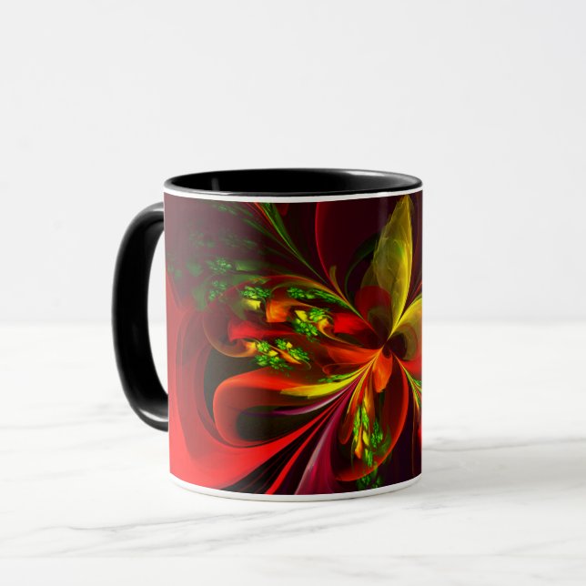 Mug Rouge vert moderne Floral Abstrait Art Motif #05 (Devant gauche)