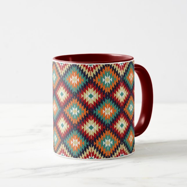 Mug Rouge vert orange jaune noir blanc oriental Kilim (Devant droit)
