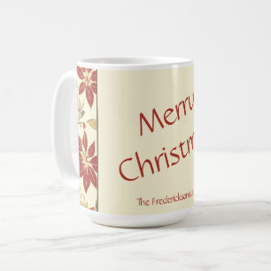 Mug Rouge Vert Vintage Poinsettias Noël