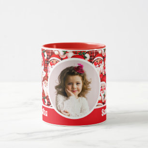 Mug Rouge Vintage Père Noël Tartan Plaid Enfants Photo