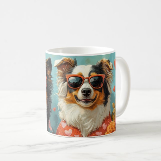 Mug Rough Collie avec Coeur Roses Saint-Valentin (Devant droit)