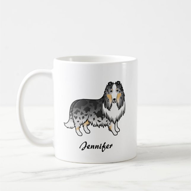 Mug Rough Collie Blue Merle Mignon Chien de Dessin Ani (Gauche)