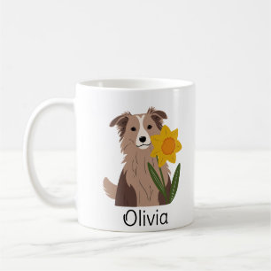 Mug Rough Collie chien avec Daffodil Flower personnali