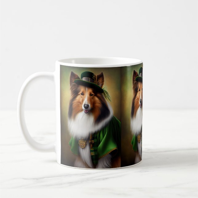 Mug Rough Collie Chien dans la tenue de la Saint Patri (Gauche)