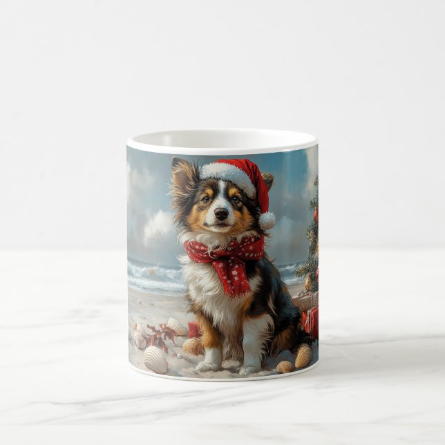 Mug Rough Collie Chien Noël Plage Vintage (Centre)