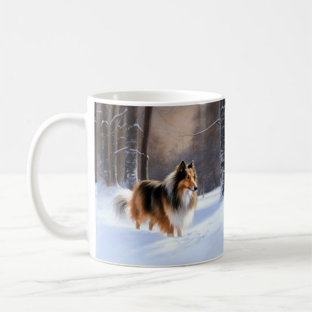 Mug Rough Collie Laisser Neige Noël (Gauche)