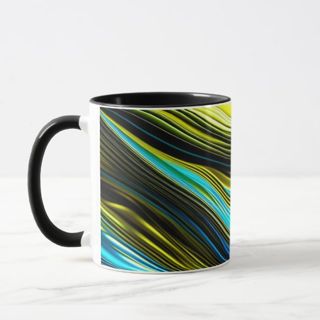 Mug Rouleaux de soie et de satin Abstraits bleu et or (Gauche)