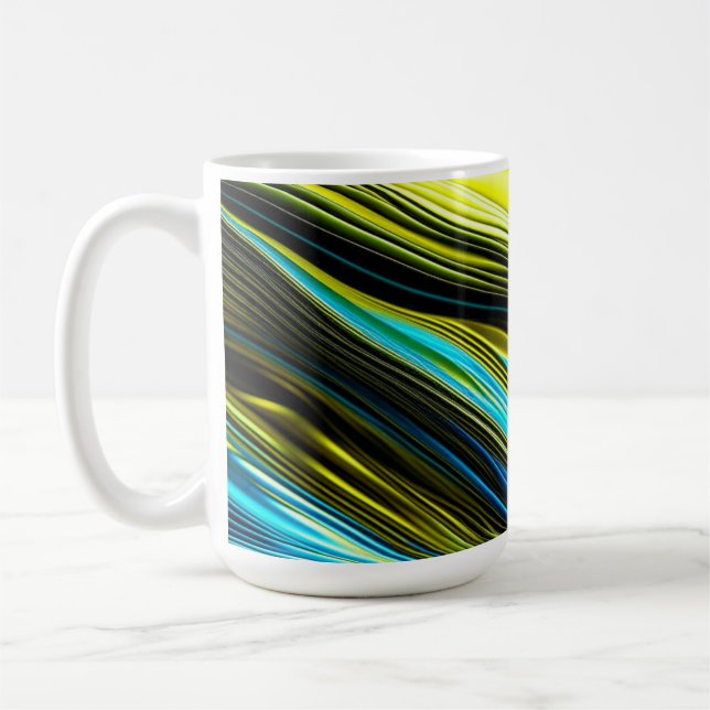 Mug Rouleaux de soie et de satin Abstraits bleu et or (Gauche)