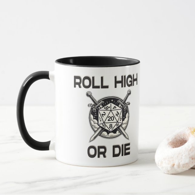 Mug Roulez haut ou moudre 20 dés côté (Avec donut)