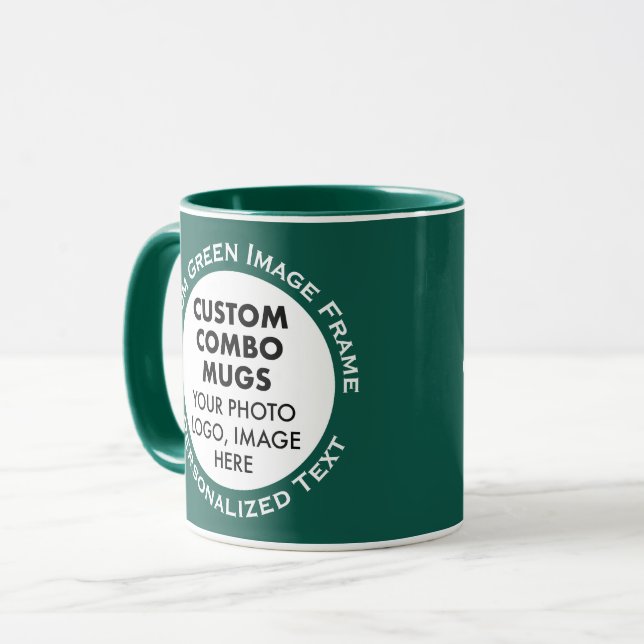 Mug Round Frame 2 Photo Text Hunter Green Custom Combo (Devant gauche)