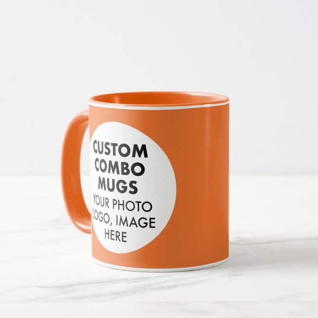 Mug Round Frame 2 x Photo Logo Orange Custom Combo (Devant gauche)