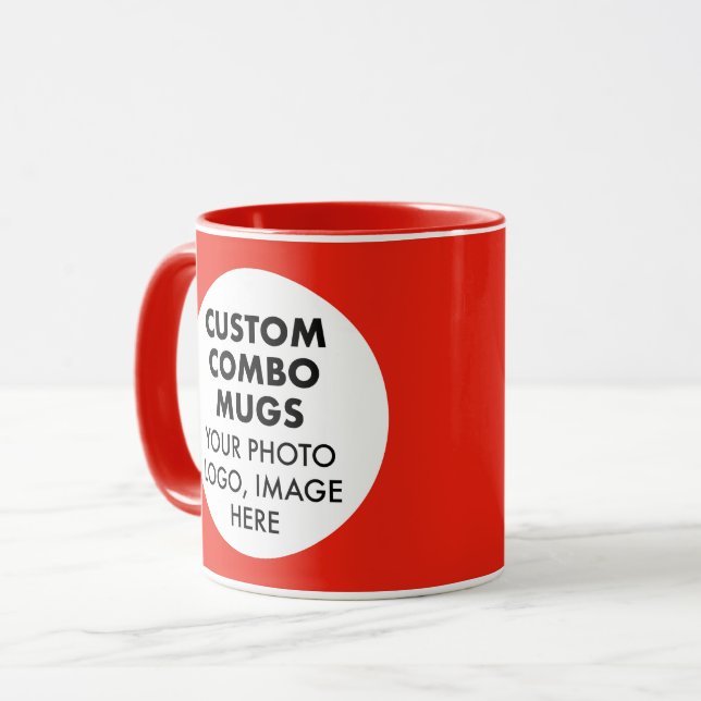 Mug Round Frame 2 x Photo Logo Red Custom Combo (Devant gauche)