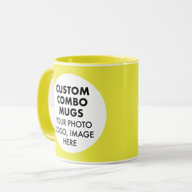 Mug Round Frame 2 x Photo Logo Yellow Custom Combo (Devant gauche)