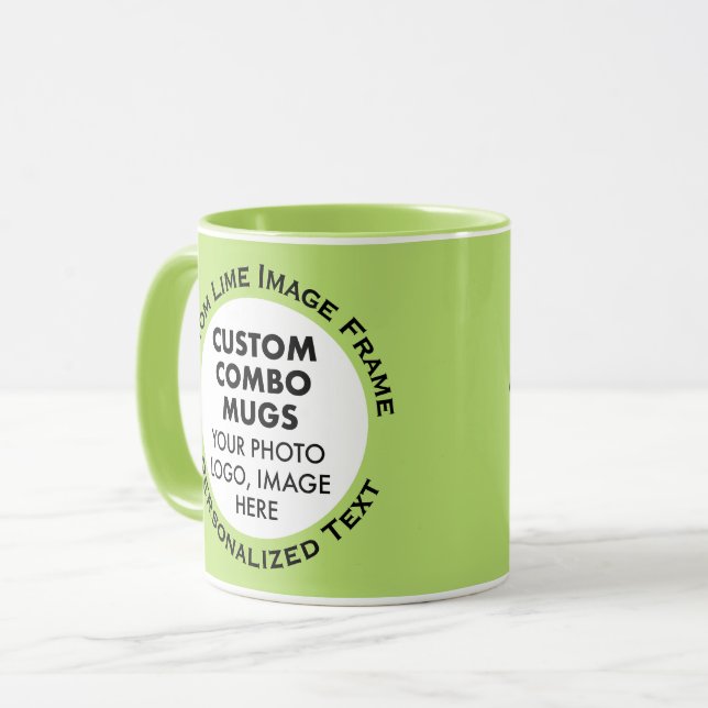 Mug Round Frame 2 x Photo Text Lime Green Custom Combo (Devant gauche)