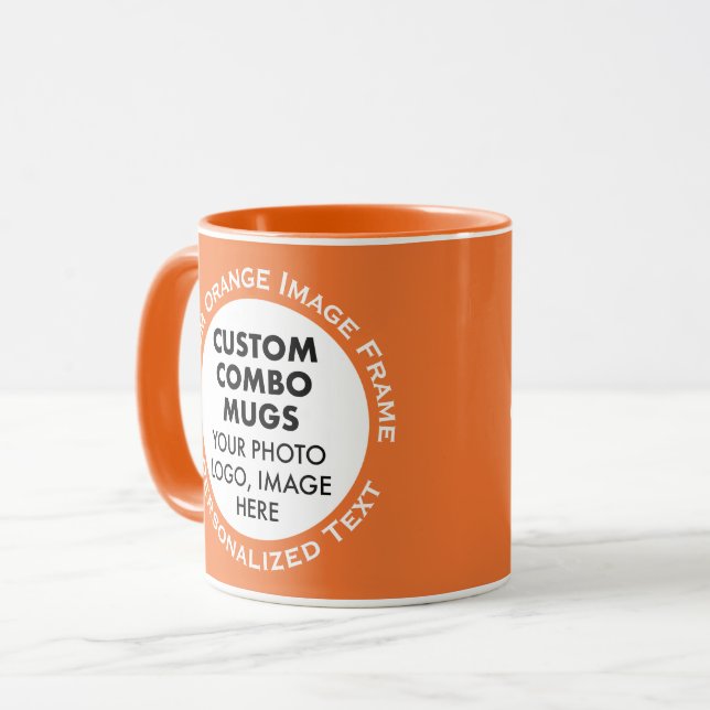 Mug Round Frame 2 x Photo + Text Orange Custom Combo (Devant gauche)