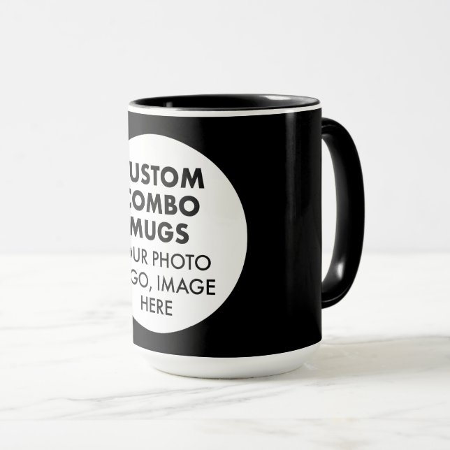 Mug Round Frame Photo Logo Large Black Custom Combo (Devant droit)
