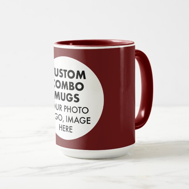 Mug Round Frame Photo Logo Large Maroon Custom Combo (Devant droit)