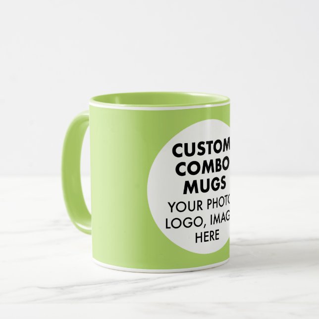 Mug Round Frame Photo Logo Lime Green Custom Combo (Devant gauche)