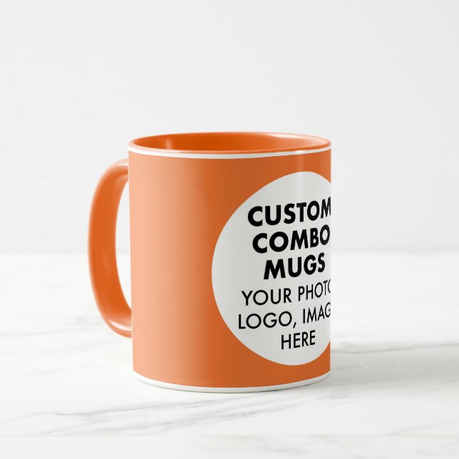 Mug Round Frame Photo Logo Orange Custom Combo (Devant gauche)