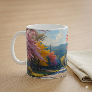Mug Route de Campagne Automnale Pastel Aquarelle