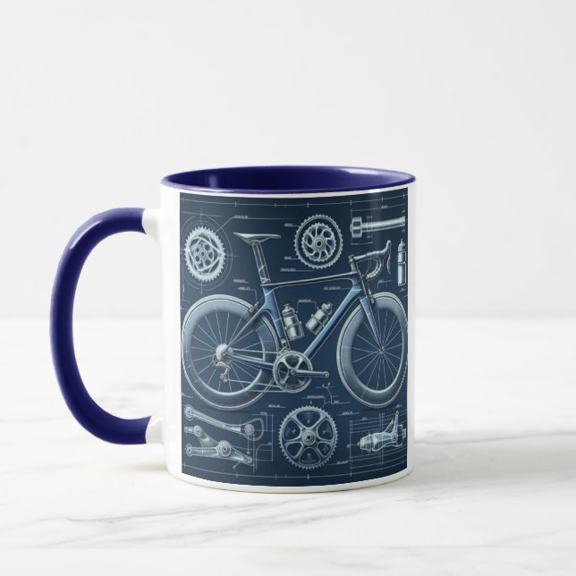 Mug Route, Sketch Vélo, Café Mug, Artiste Bleu, (Gauche)