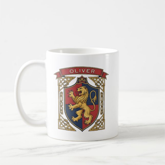 Mug Royal Lion Rampant Coat of Arms Celtic Knotwork (Gauche)