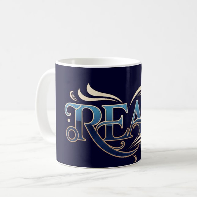 Mug Royal Ornate Blue & Gold "READ" Masterpiece (Devant gauche)