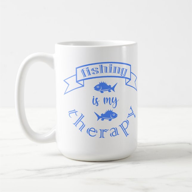 Mug Ruban de bannière citation La pêche est ma thérapi (Gauche)