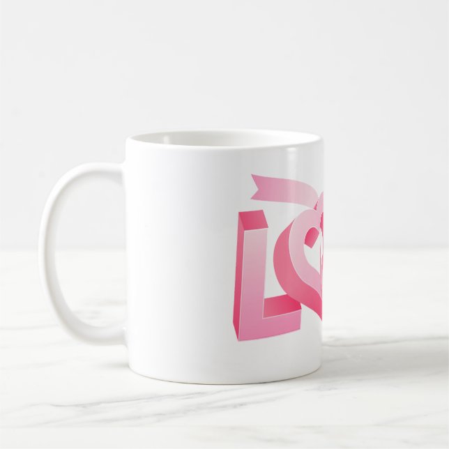 Mug Ruban de coeur d'amour rose (Gauche)