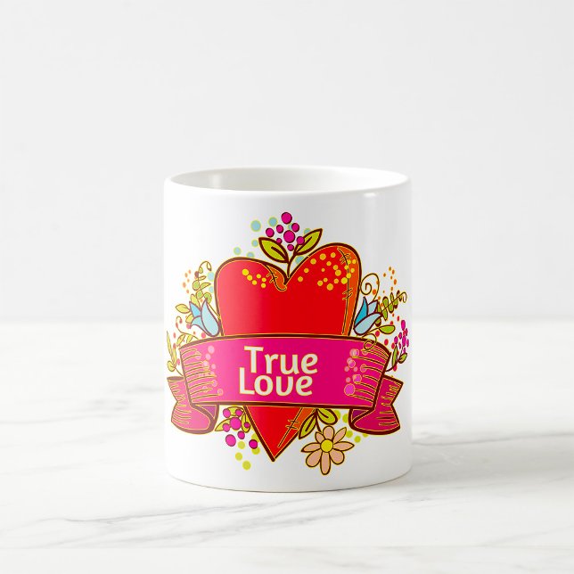 Mug Ruban de cœur de véritable amour avec éléments flo (Créateur téléchargé)