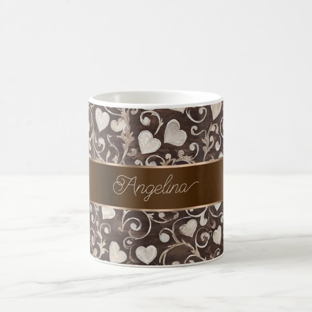 Mug Ruban de cœurs crème marron   (Centre)