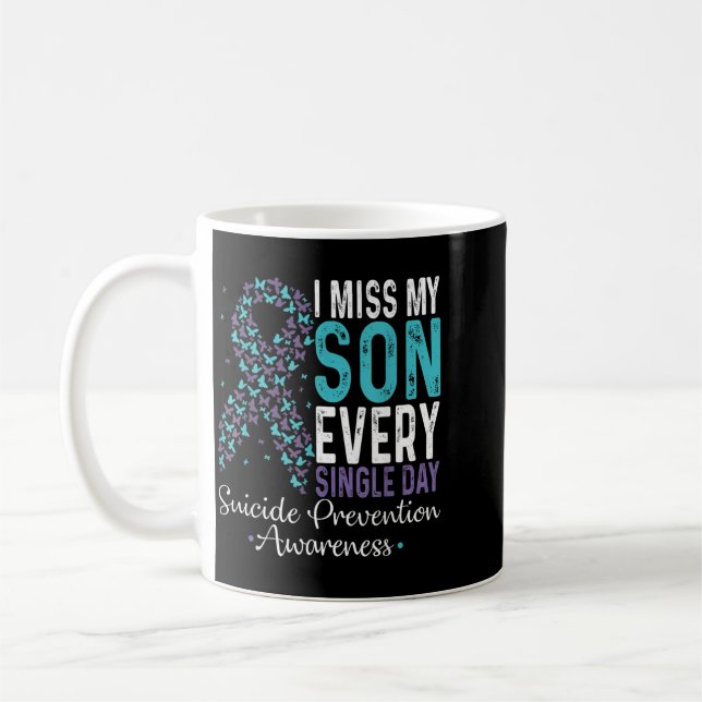 Mug Ruban de prévention Je manque mon fils chaque jour (Gauche)