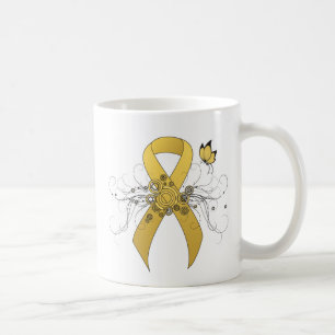 Mug Ruban de sensibilisation à l'or avec papillon