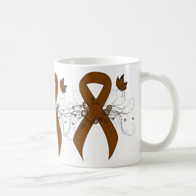 Mug Ruban de sensibilisation Brown avec papillon (Droite)