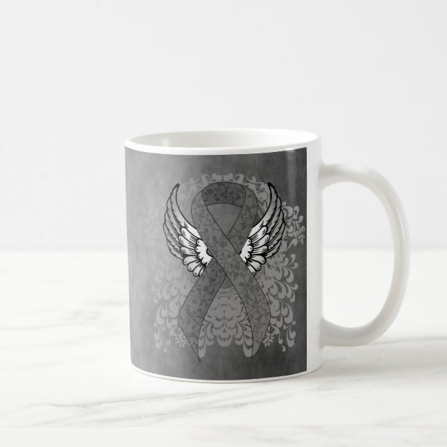 Mug Ruban de sensibilisation gris avec ailes (Droite)