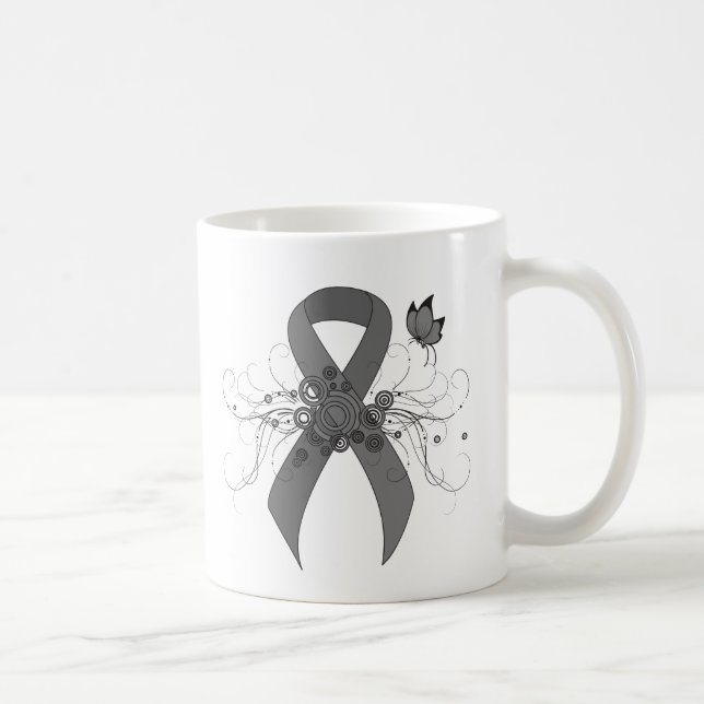 Mug Ruban de sensibilisation gris avec papillon (Droite)
