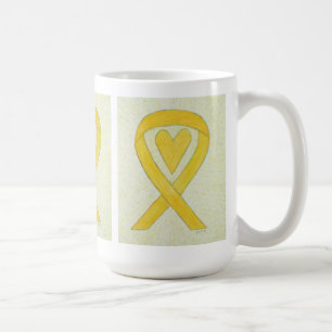 Mug Ruban de sensibilisation jaune Coeur de café perso