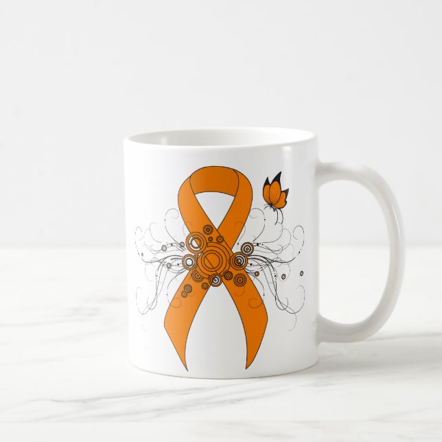 Mug Ruban de sensibilisation orange avec papillon (Droite)