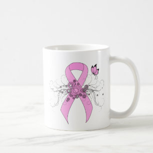 Mug Ruban de sensibilisation rose avec papillon
