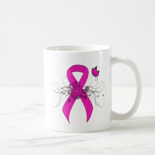 Mug Ruban de sensibilisation rose chaud avec papillon