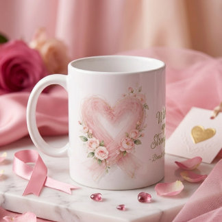 Mug Ruban de sensibilisation rose délicat Fleurs en fo