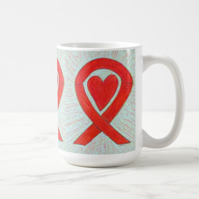 Mug Ruban de sensibilisation Rouge Coeur de café perso (Droite)