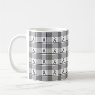 Mug Ruban gris à carreaux de sensibilisation au cancer