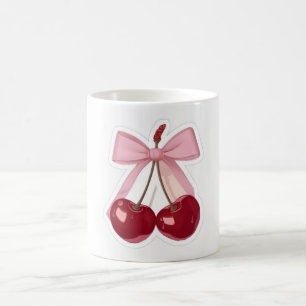 Mug Ruban Rose Coquette et Cerise Rouge Café Esthétiqu