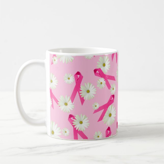 Mug ruban rose et conception marguerite (Gauche)